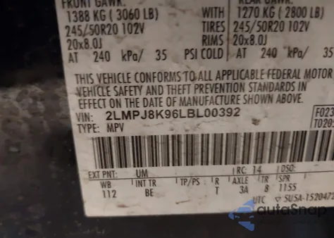 2020 Lincoln Nautilus Reserve from USA, damaged, VIN 2LMPJ8K96LBL00392